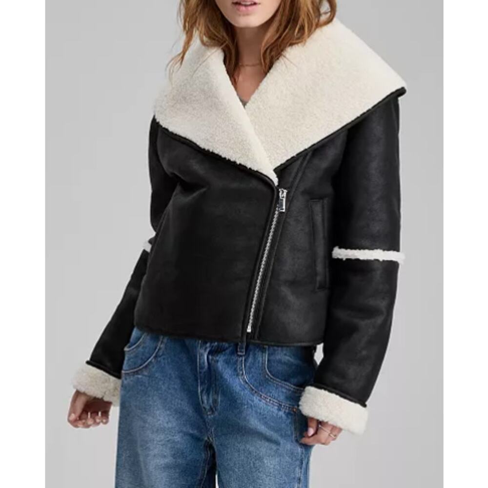 AndNowThis Women FauxShearling OversizedCollar MotoJacket XL